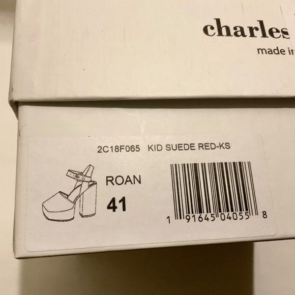 CHARLES DAVID Roan Red Suede Platform Block Heel Ankle Strap Sandals 41 - Picture 16 of 16